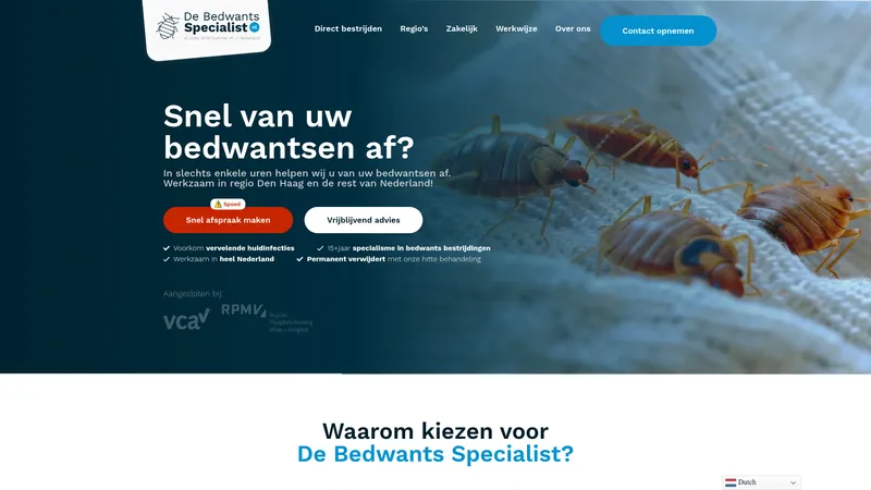 Website van De bedwantsspecialist