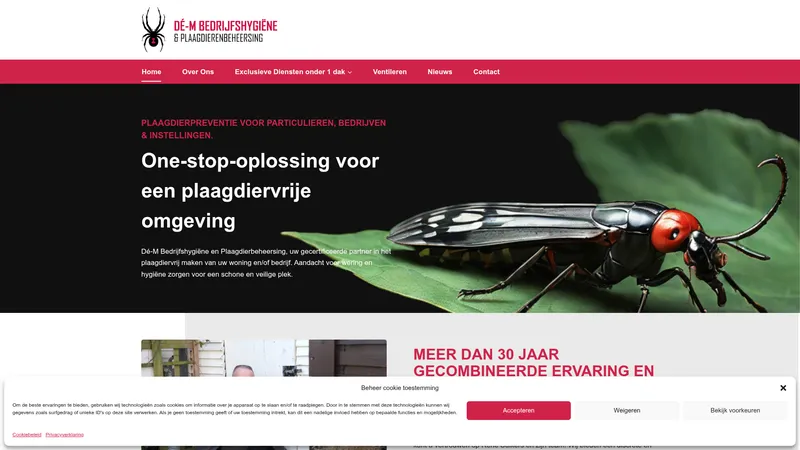 Website van Dé-M Bedrijfshygiëne en Plaagdierenbeheersing