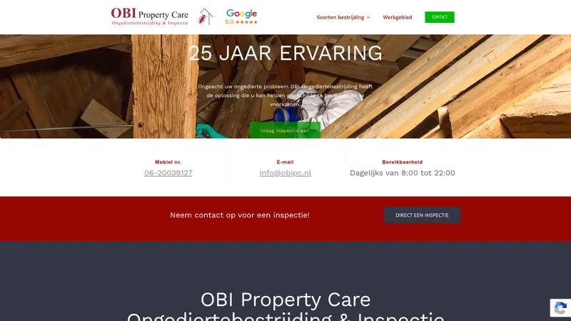 Website van OBI Property Care Ongediertebestrijding & Inspectie