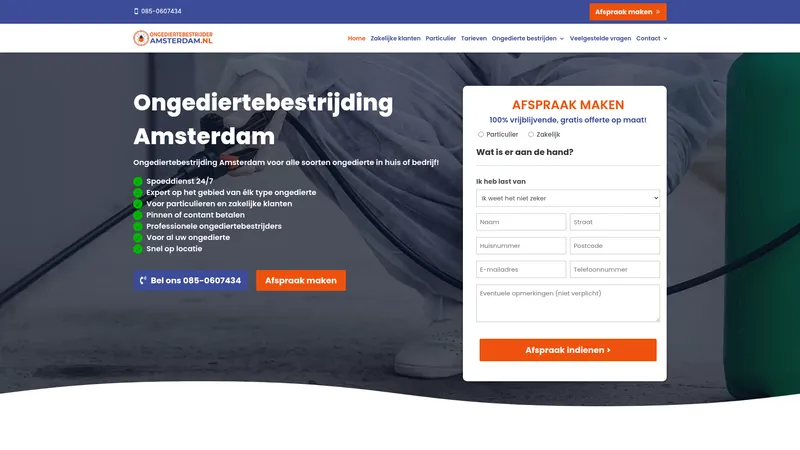 Website van Ongediertebestrijding Amsterdam