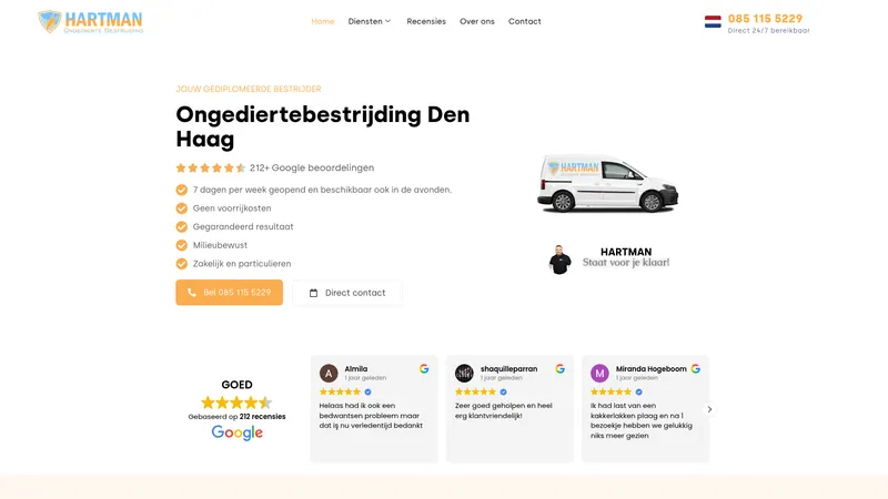 Website van Ongediertebestrijding Hartman