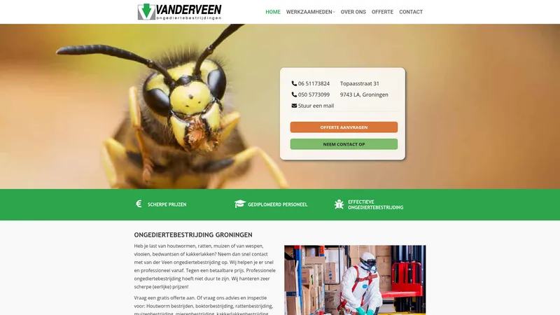 Website van Ongediertebestrijding Van der Veen
