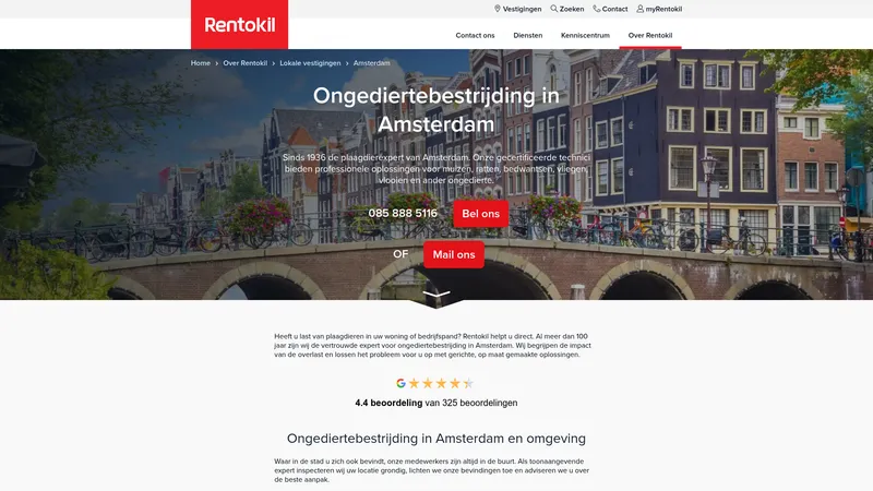Website van Rentokil Ongediertebestrijding Amsterdam