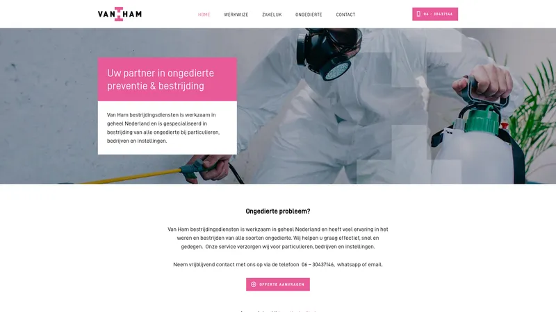 Website van Van Ham bestrijdingsdiensten