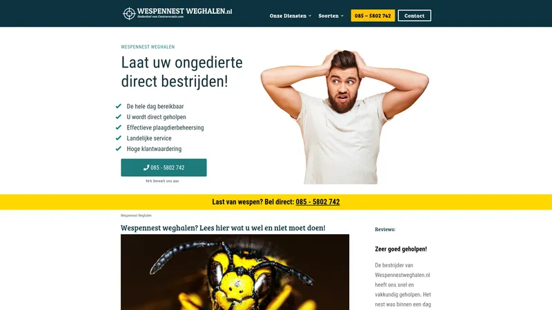 Website van Wespennest Weghalen