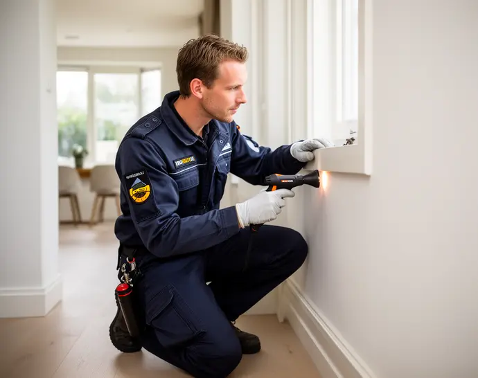 Inspectie door een ongediertebestrijder in een Nederlandse woning